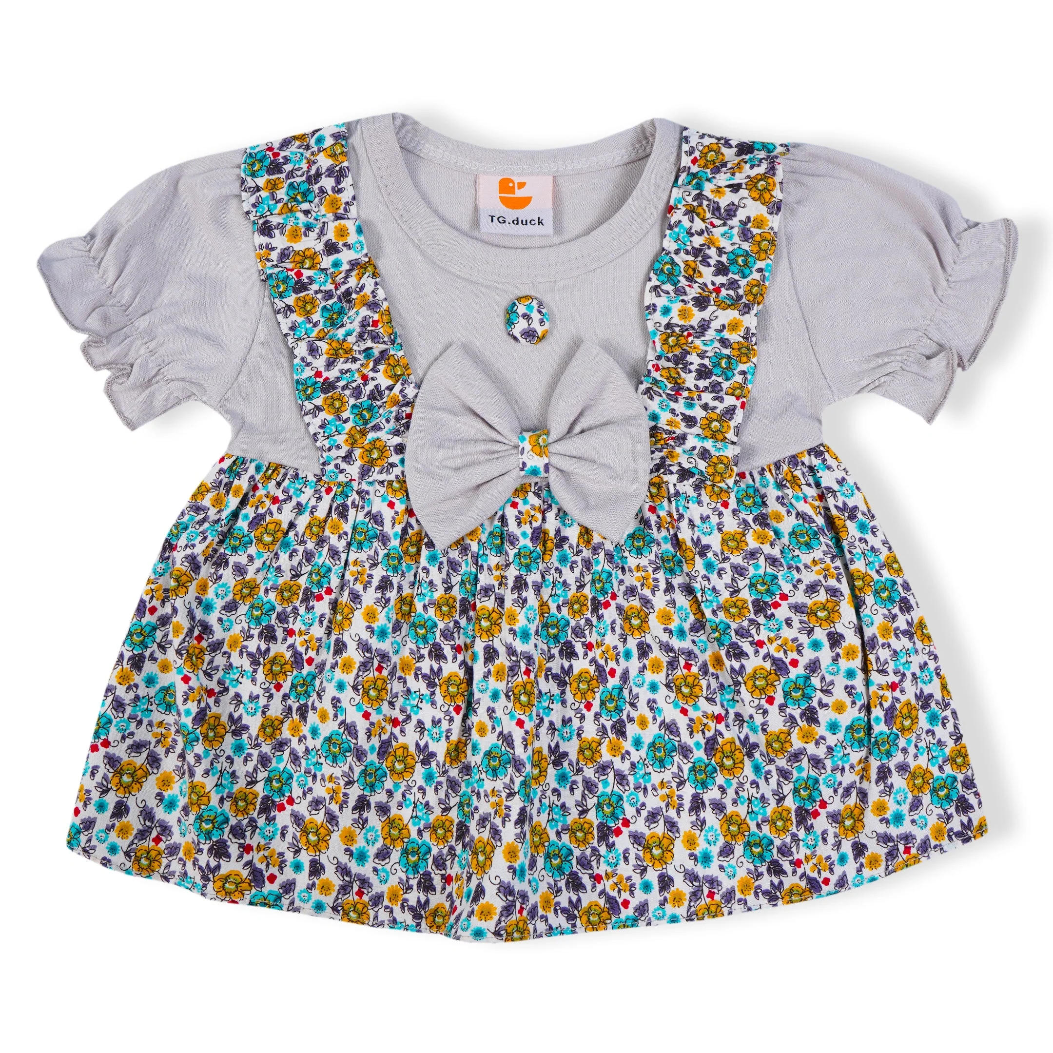 Baby Frock & Short Set Flowers Grey - Sunshine - Image 4