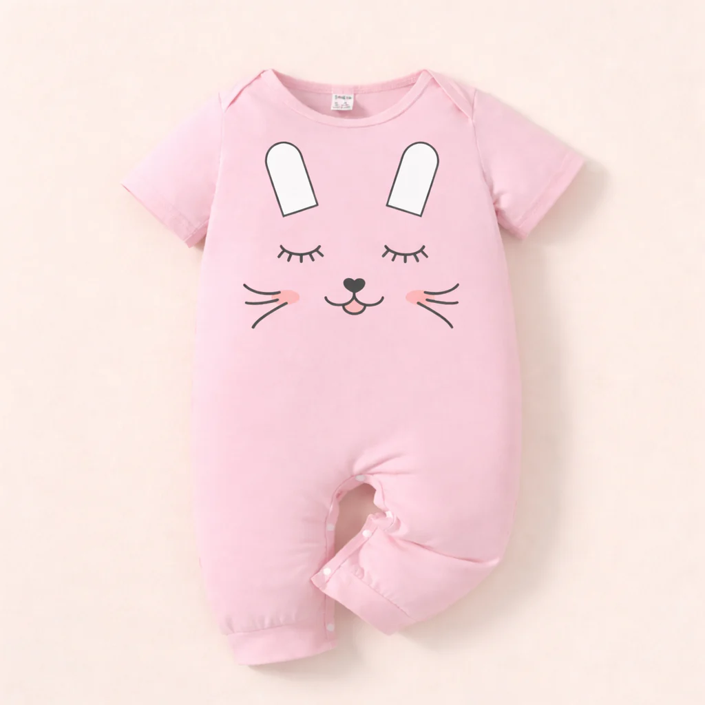 Baby Full-Body Printed Cotton Romper Kitty Pink - Mini Charm
