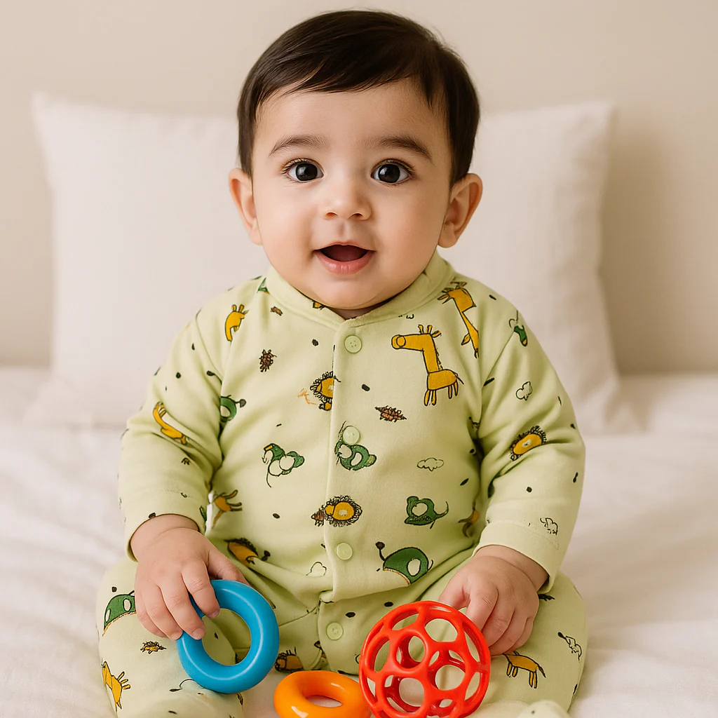 Baby Full Sleeves Fleece Romper Animals Green - Sunshine - Image 2