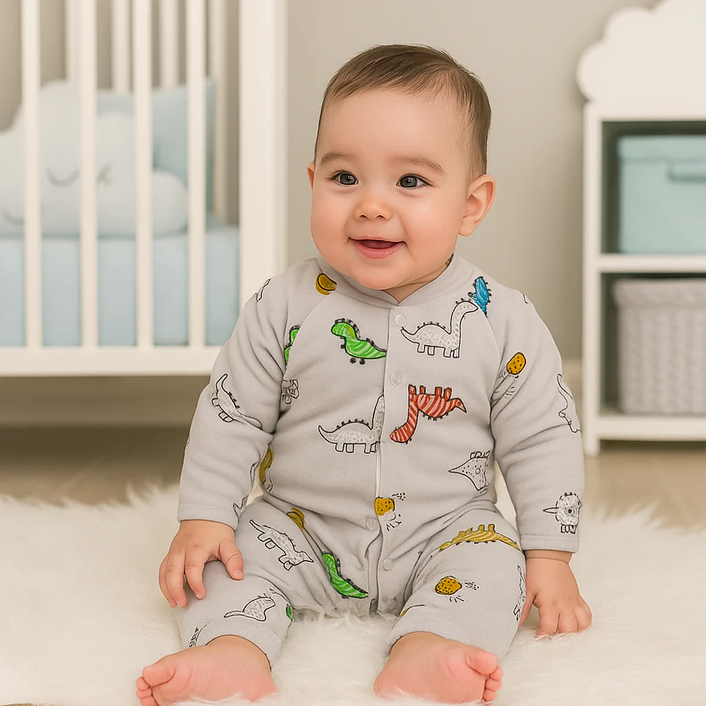 Baby Full Sleeves Fleece Romper Dino Grey - Sunshine - Image 2