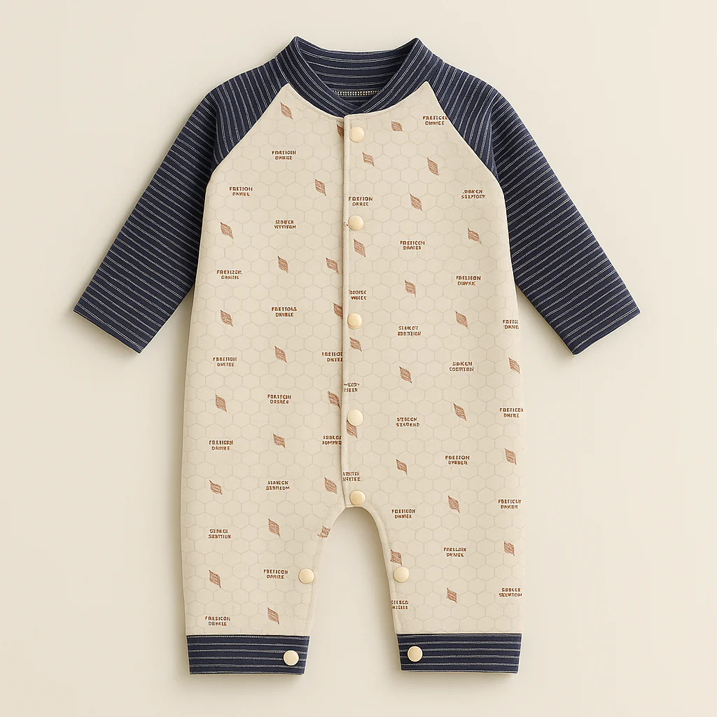 Baby Full Sleeves Fleece Romper Leaves Blue - Sunshine