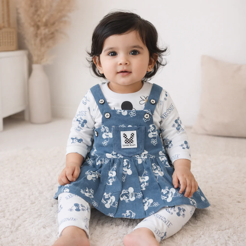 Baby Girl 3pcs Frock Set Mickey Mouse Blue - Sunshine - Image 2