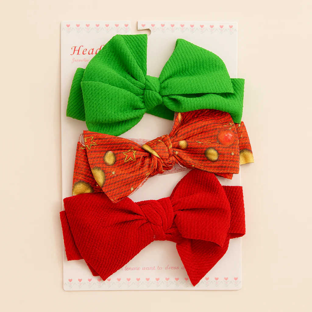 Baby Girl 3Pcs Headbands Set Bow Red - Sunshine