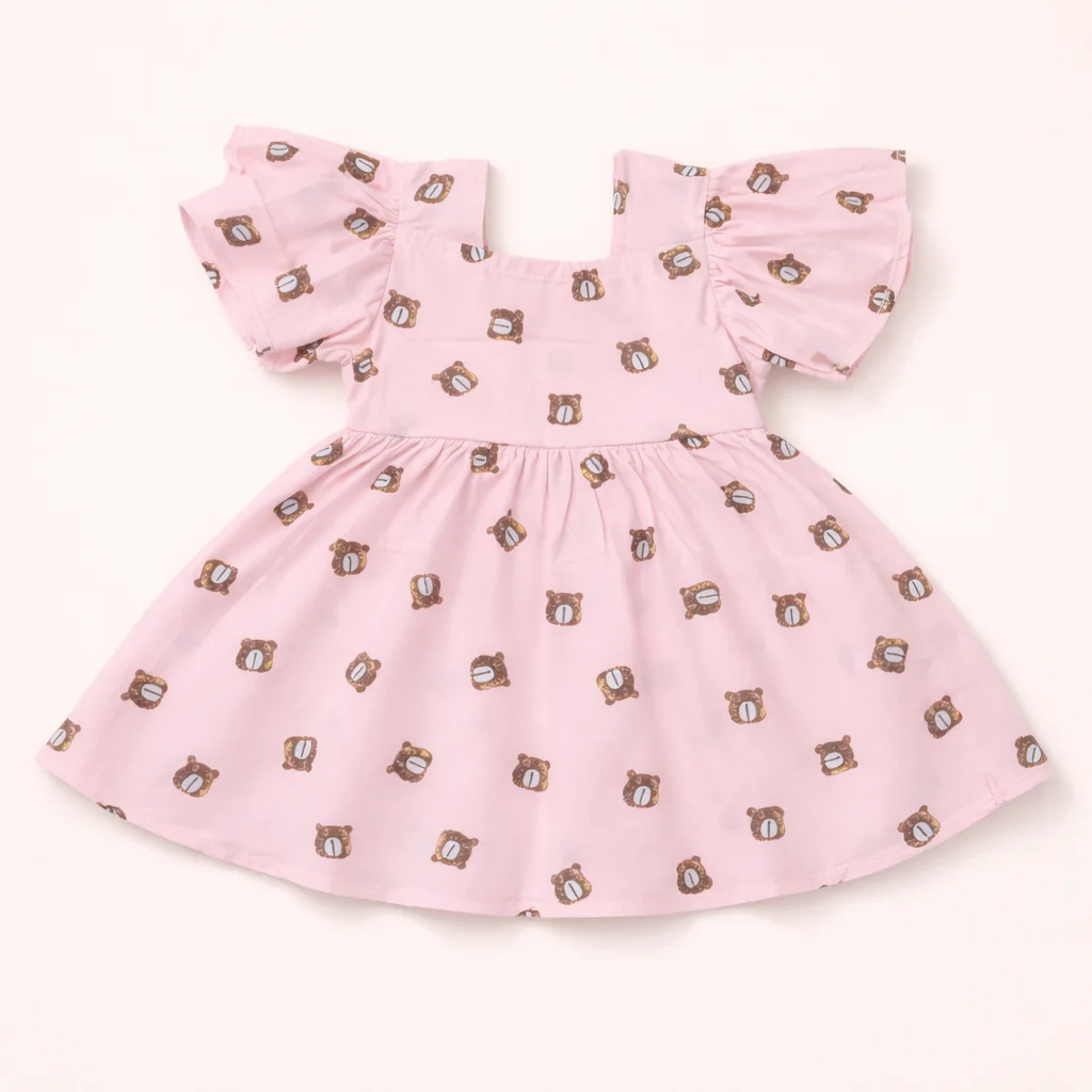 Baby Girl Cotton Frock Bears Pink - Sunshine