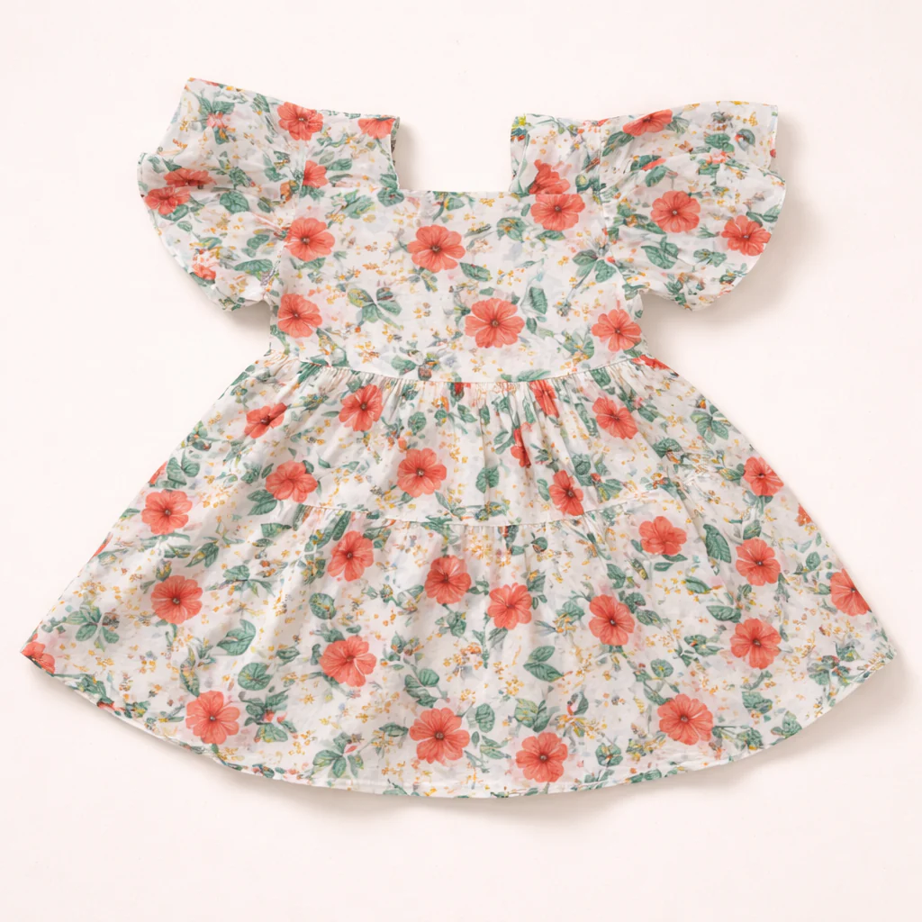 Baby Girl Cotton Frock Flowers Off White - Sunshine