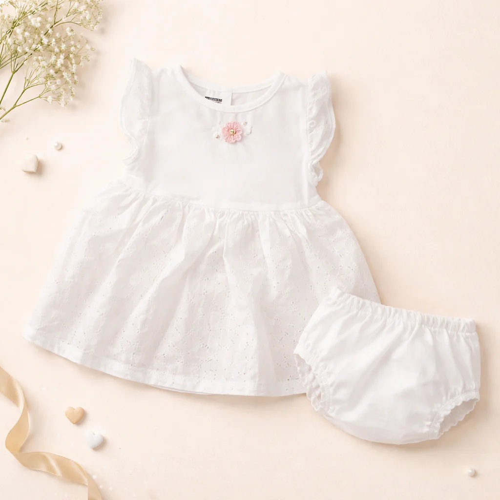 Baby Girl Frock Set Flower White - Sunshine