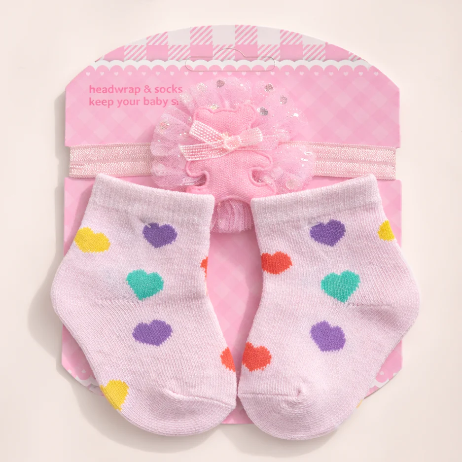 Baby Girl Headband & Sock Set Hearts Pink - Topse