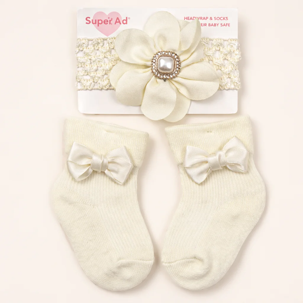 Baby Girl Headband & Sock Set Off White - Topse