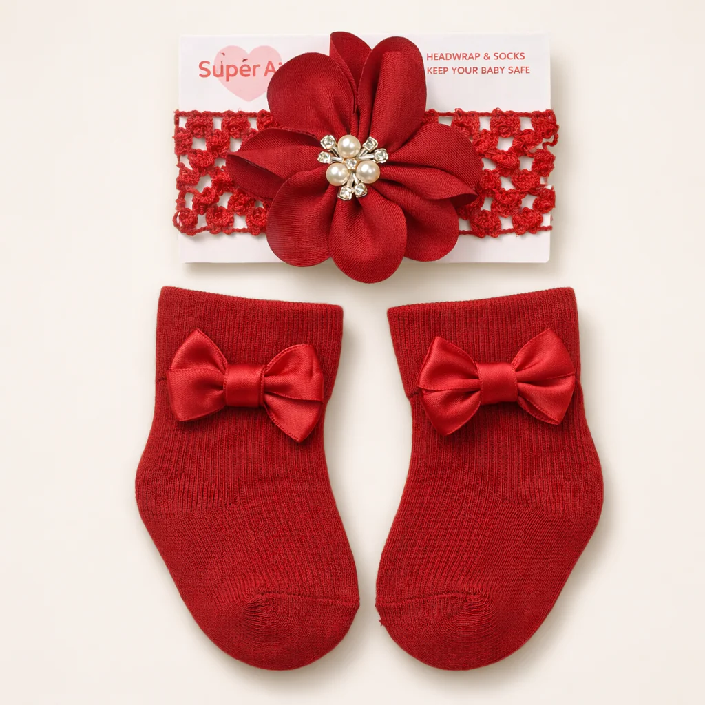 Baby Girl Headband & Sock Set Red - Topse