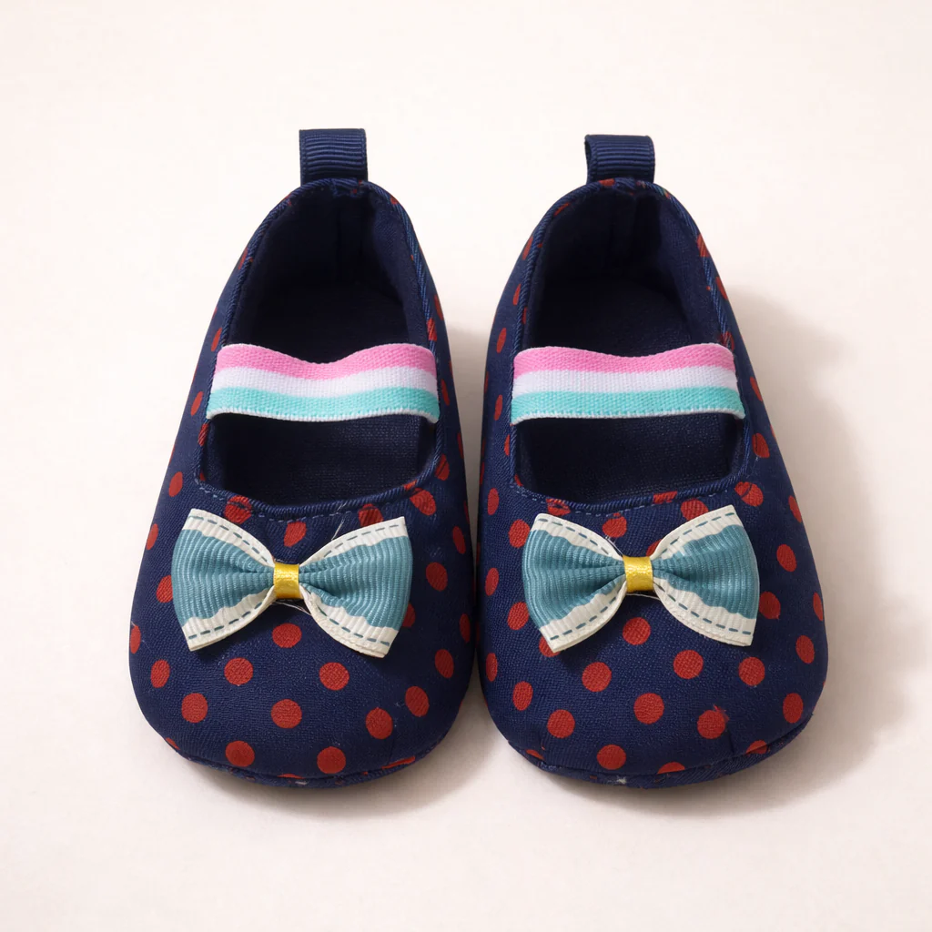 Baby Girl Shoes Polka Dots Navy Blue - Topse