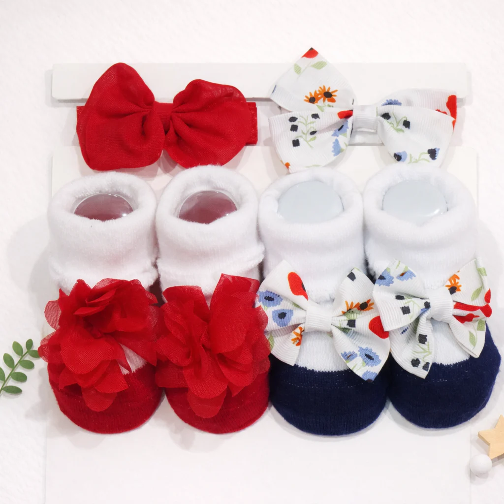 Baby Headband & Socks 4Pcs Set Red & White - Sunshine
