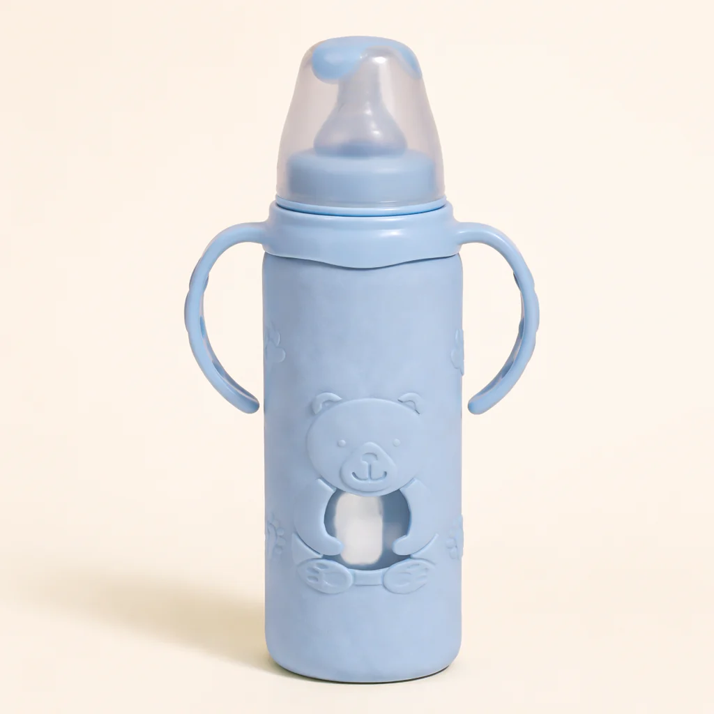 Baby Glass Feeding Bottle Blue 240Ml - Sunshine