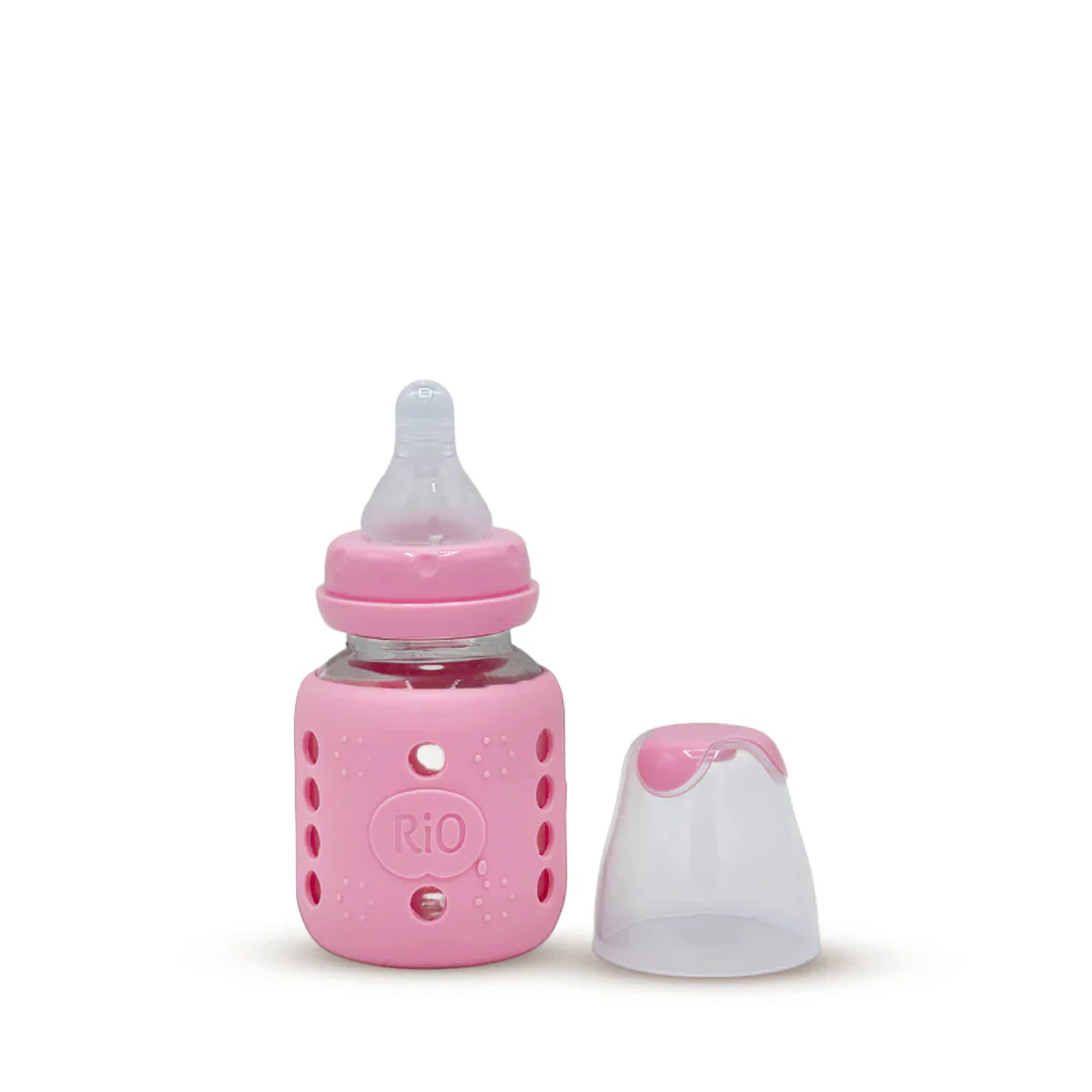 Baby Glass Feeding Bottle Pink 80Ml Rio - Sunshine