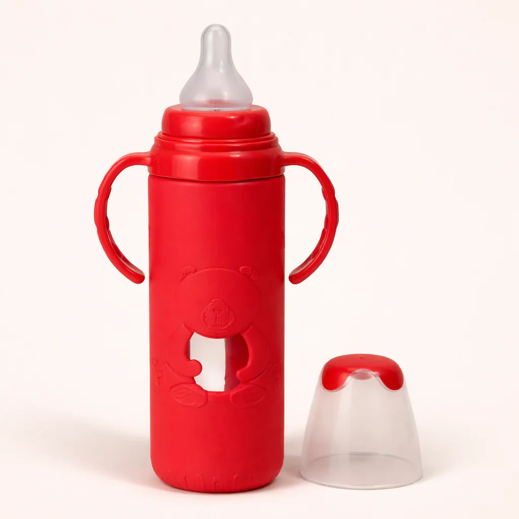 Baby Glass Feeding Bottle Red 240Ml - Sunshine - Image 2