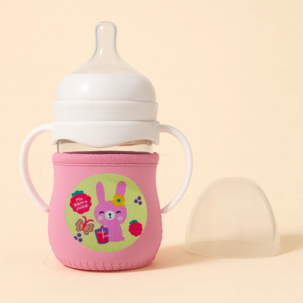 Baby Glass Feeding Bottle With Protective Sleeve Bunny Pink 120Ml - Sunshine - Image 2