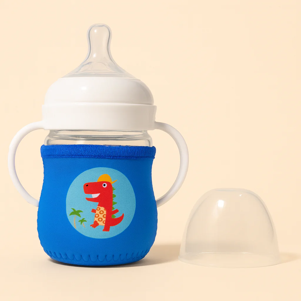 Baby Glass Feeding Bottle With Protective Sleeve Dino Blue 120Ml - Sunshine - Image 2