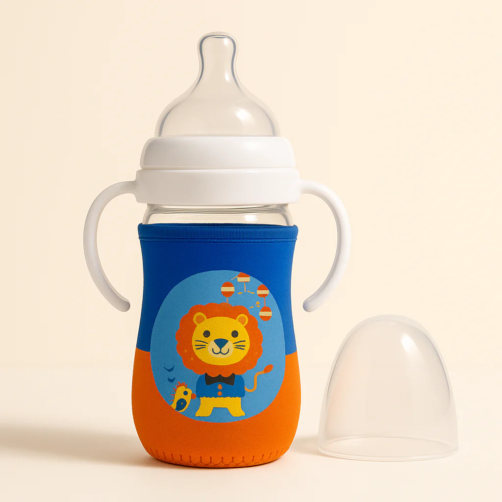 Baby Glass Feeding Bottle With Protective Sleeve Lion Blue 240Ml - Sunshine - Image 2