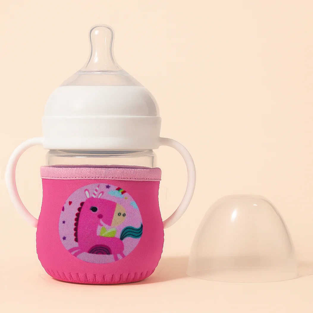 Baby Glass Feeding Bottle With Protective Sleeve Unicorn Pink 120Ml - Sunshine - Image 2