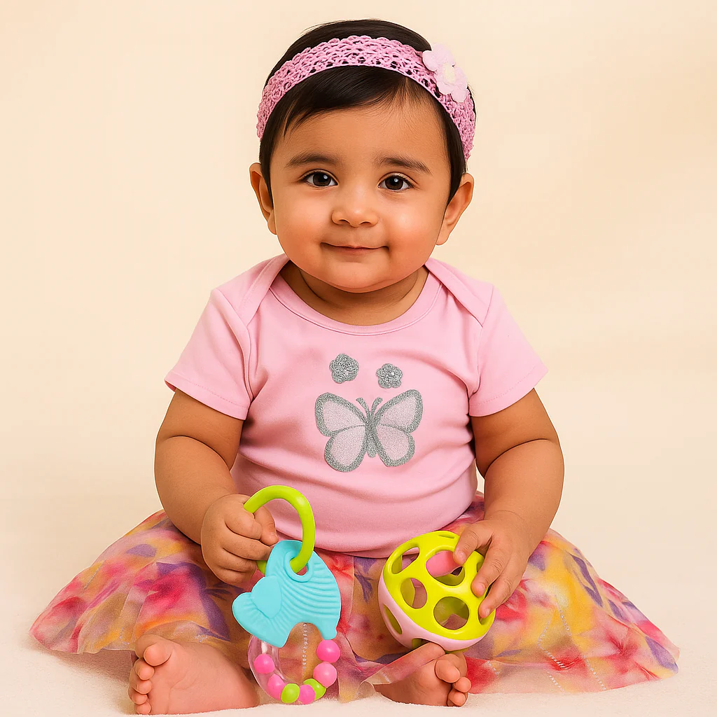 Baby Half-Sleeves Bodysuit Frock & Headband Set Pink - Sunshine - Image 3