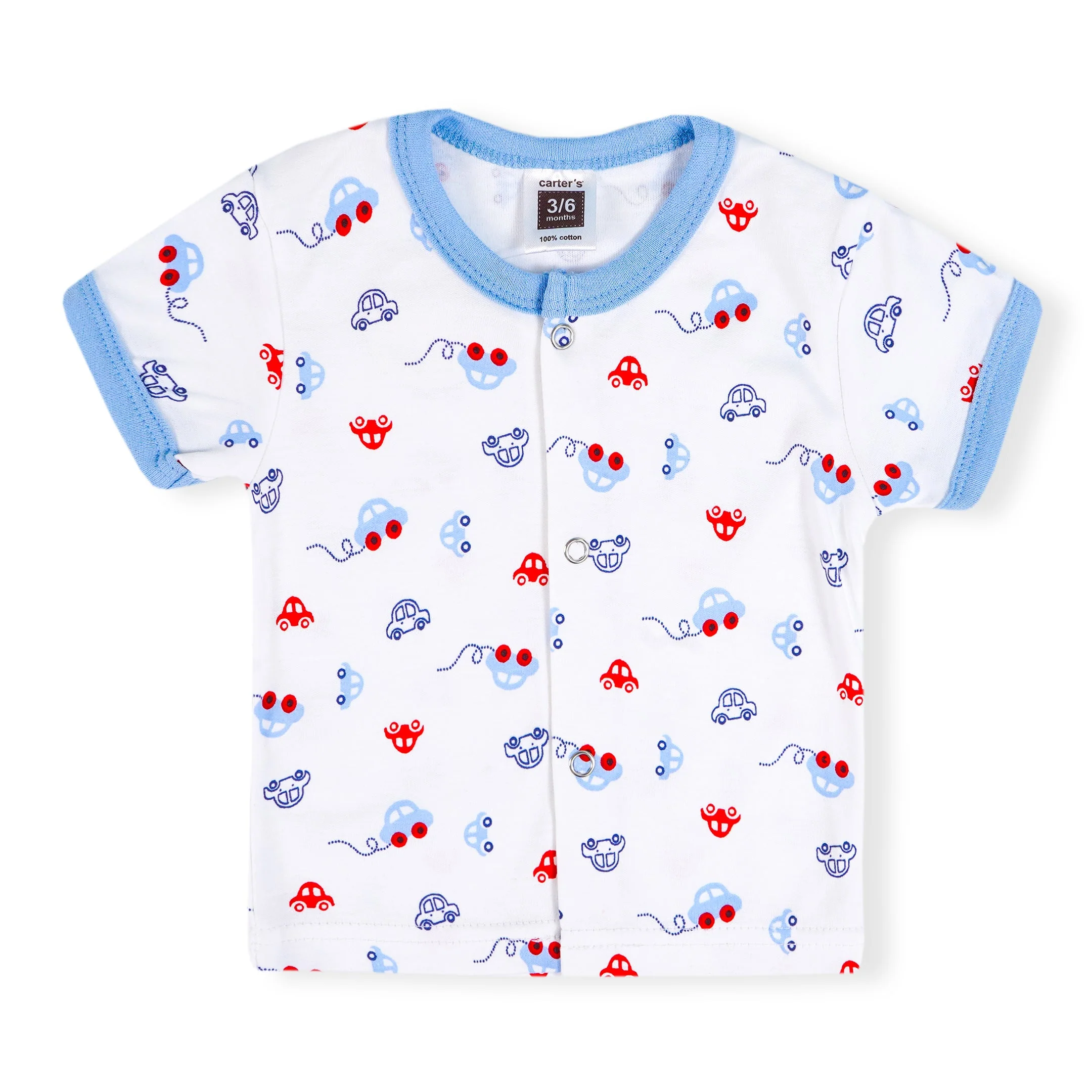 Baby Half-Sleeves Cotton Sleepsuit Cars Blue - Sunshine - Image 6