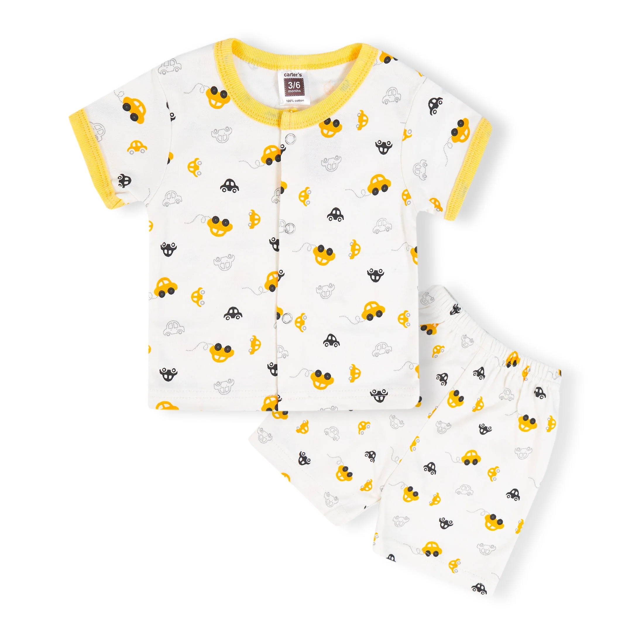 Baby Half-Sleeves Cotton Sleepsuit Cars Yellow - Sunshine - Image 4
