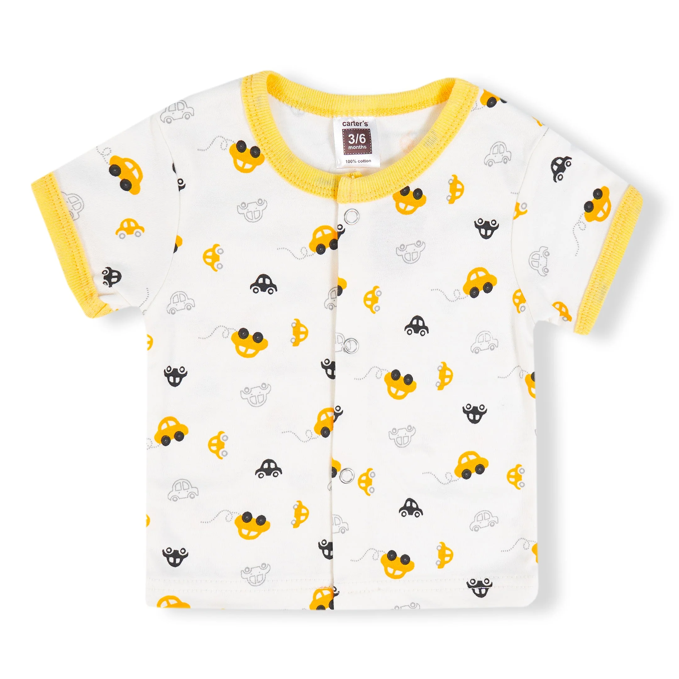 Baby Half-Sleeves Cotton Sleepsuit Cars Yellow - Sunshine - Image 5