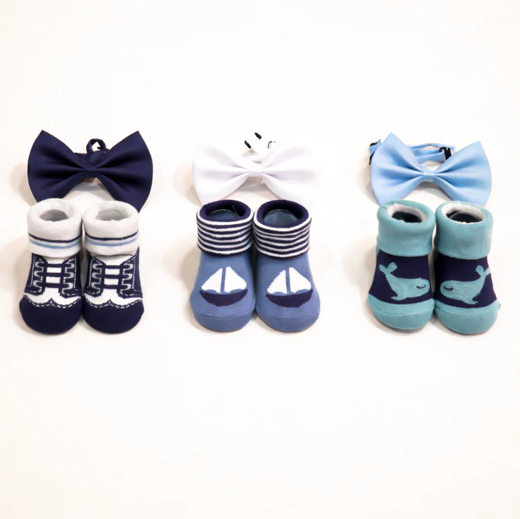 Baby Headband & Socks 6Pcs Set Boat White & Blue - Sunshine