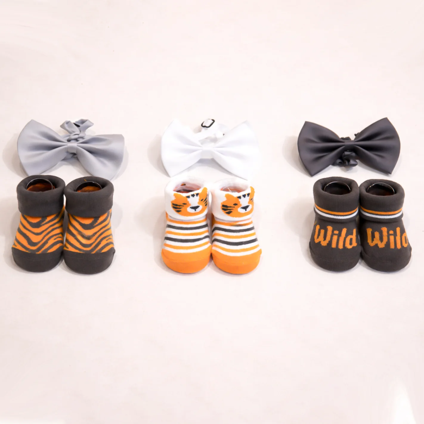 Baby Headband & Socks 6Pcs Set Tiger White & Grey - Sunshine