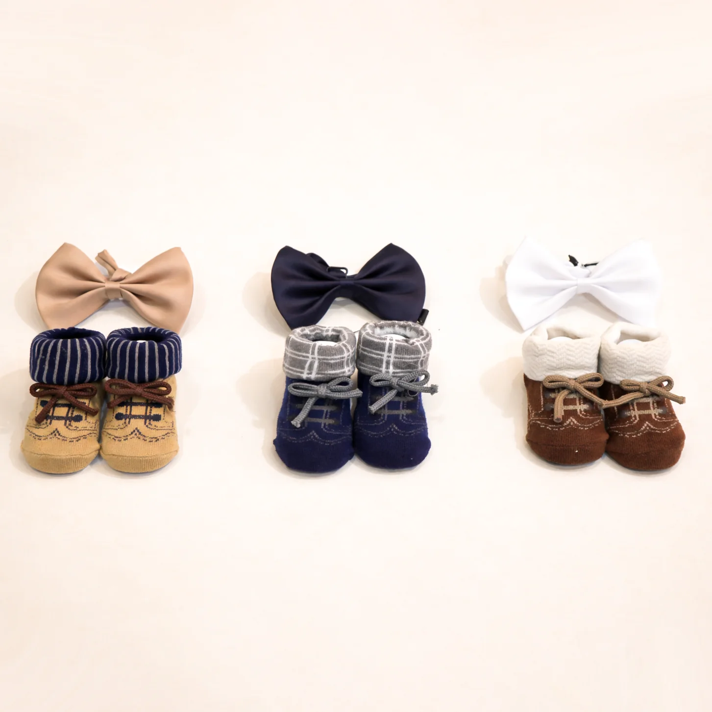 Baby Headband & Socks 6Pcs Set White & Brown - Sunshine
