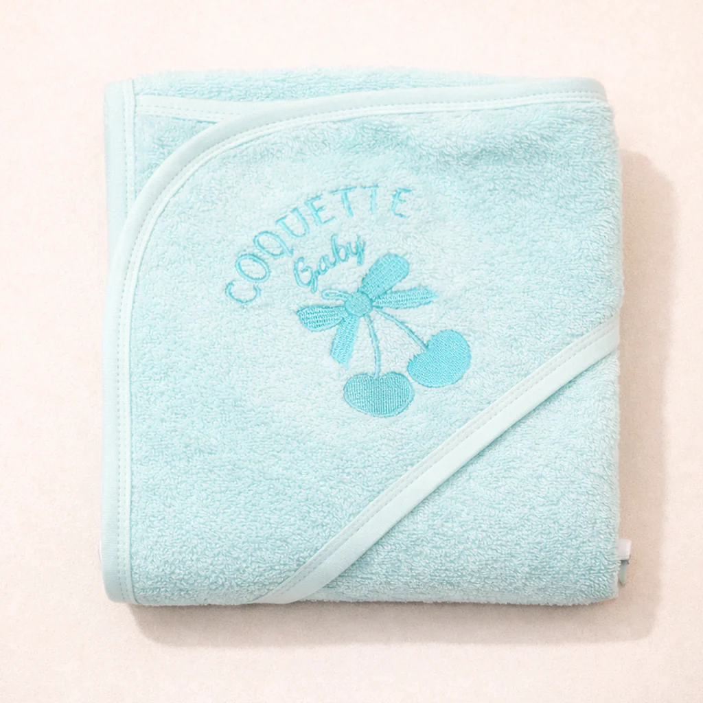 Baby Hooded Bath Towel Cherry Light Blue - Sunshine