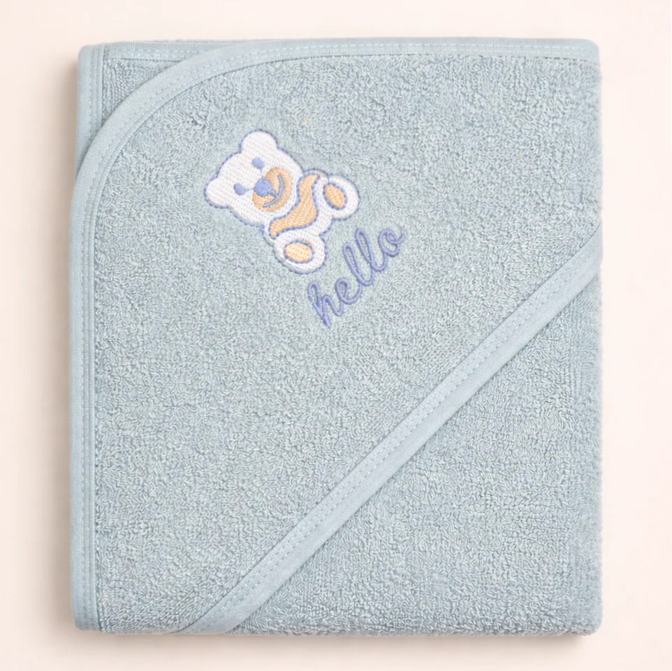 Baby Hooded Bath Towel Hello Bear Blue - Sunshine