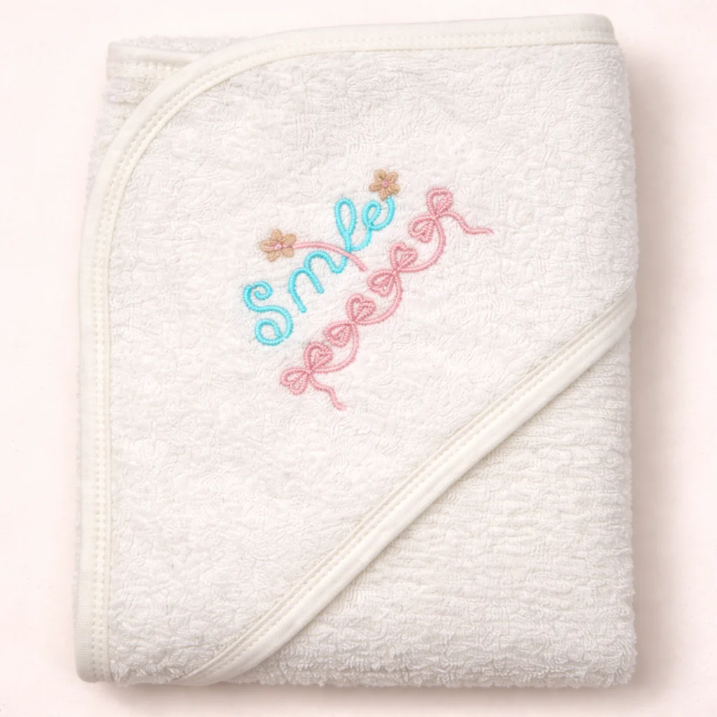 Baby Hooded Bath Towel Smile & Flower White - Sunshine