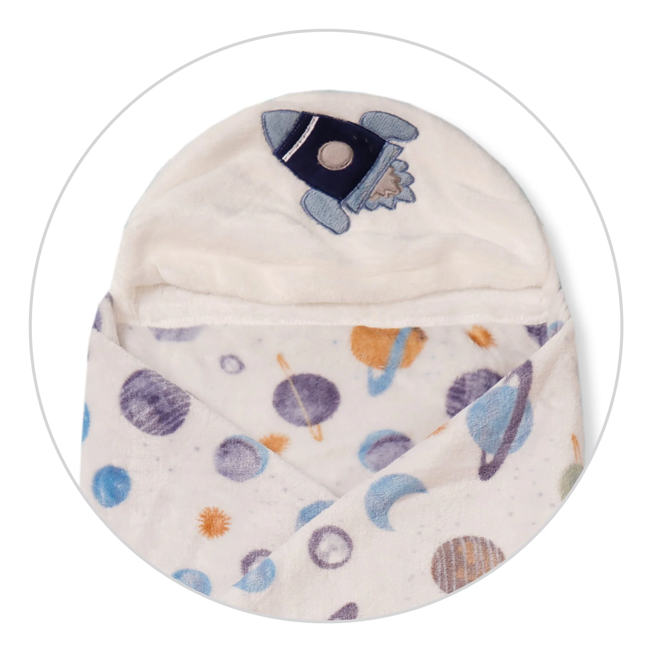 Baby Hooded Blanket Rocket White & Blue - Sunshine - Image 4