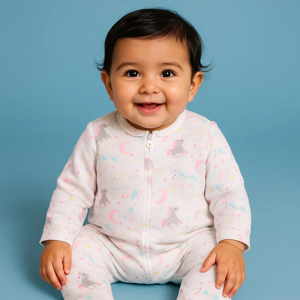 Baby Hooded Cotton Romper Unicorn Pink - Mini Charm - Image 2