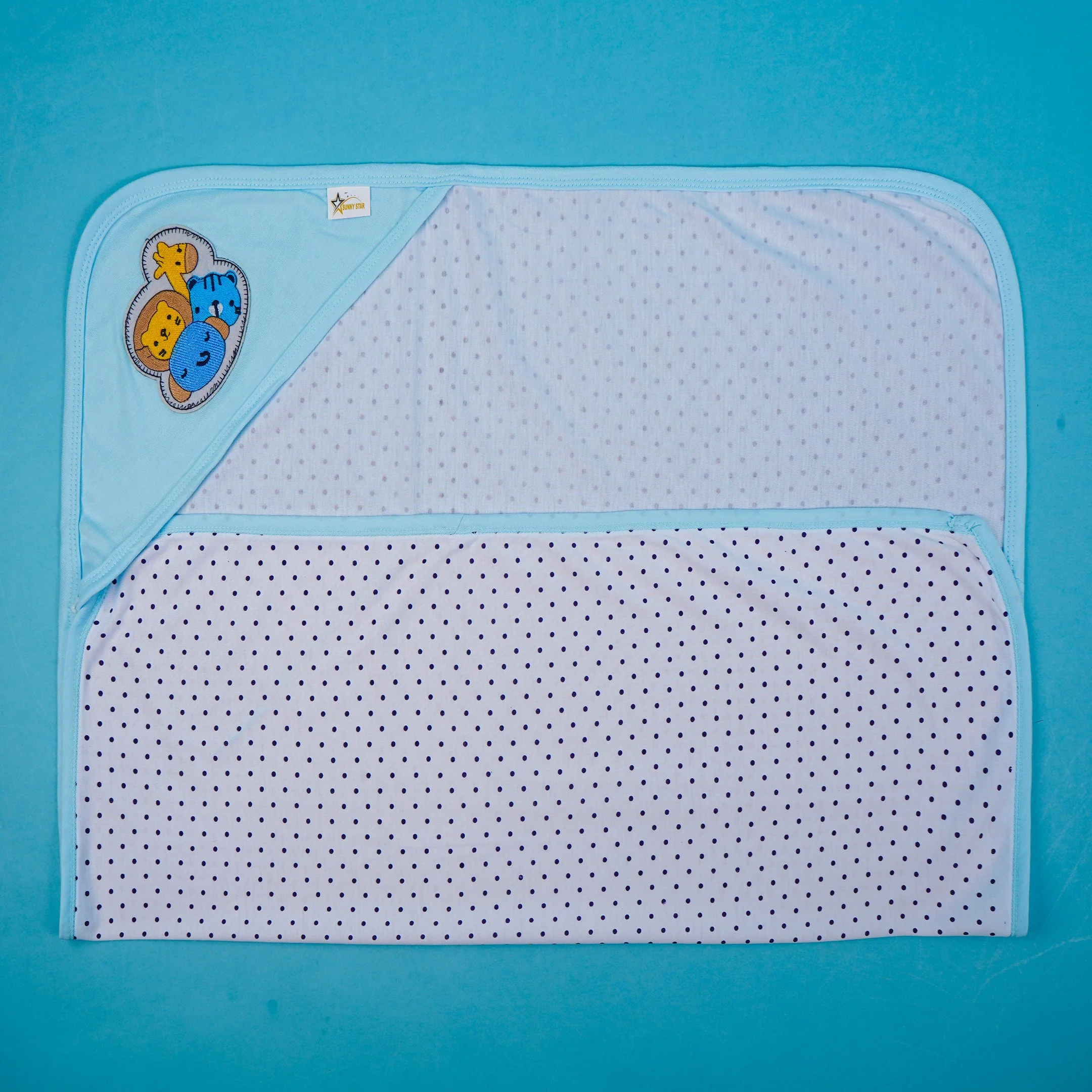 Baby Hooded Cotton Wrapping Sheet Animals Blue - Sunshine - Image 2