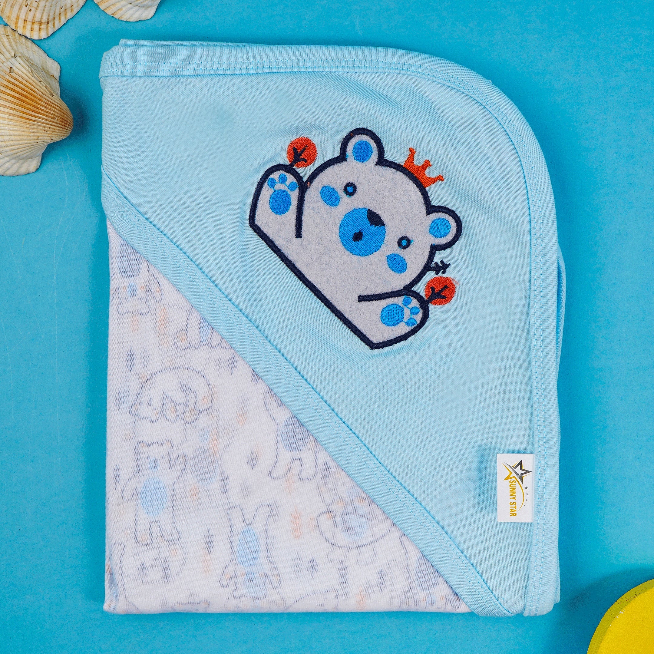 Baby Hooded Cotton Wrapping Sheet Bear Blue - Sunshine