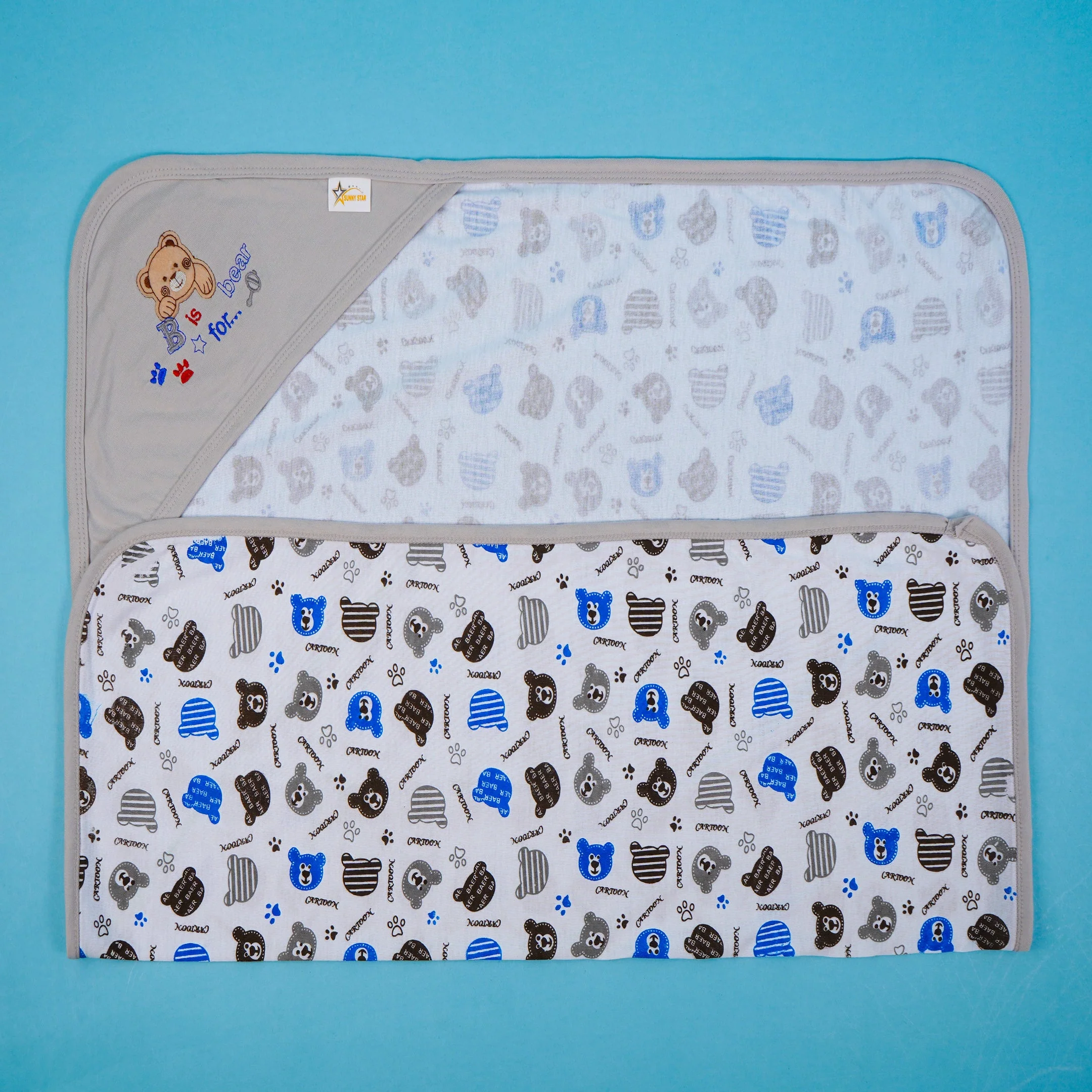 Baby Hooded Cotton Wrapping Sheet Bear Grey - Sunshine - Image 2