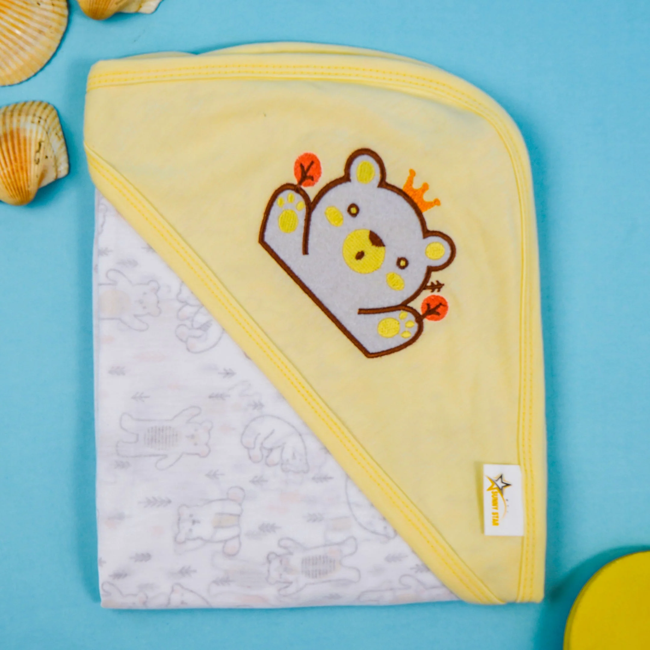 Baby Hooded Cotton Wrapping Sheet Bear Light Yellow - Sunshine