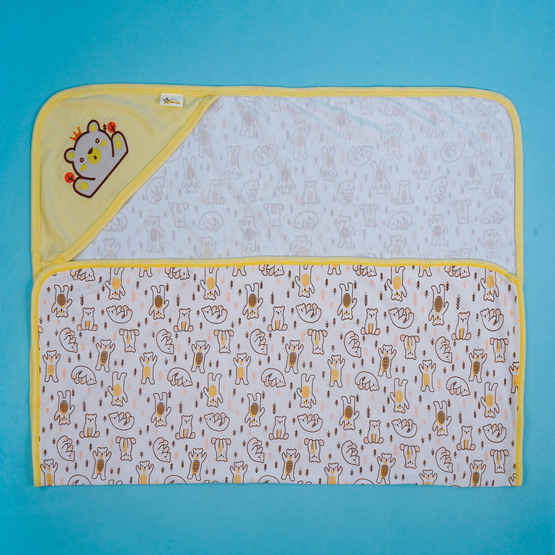 Baby Hooded Cotton Wrapping Sheet Bear Light Yellow - Sunshine - Image 2