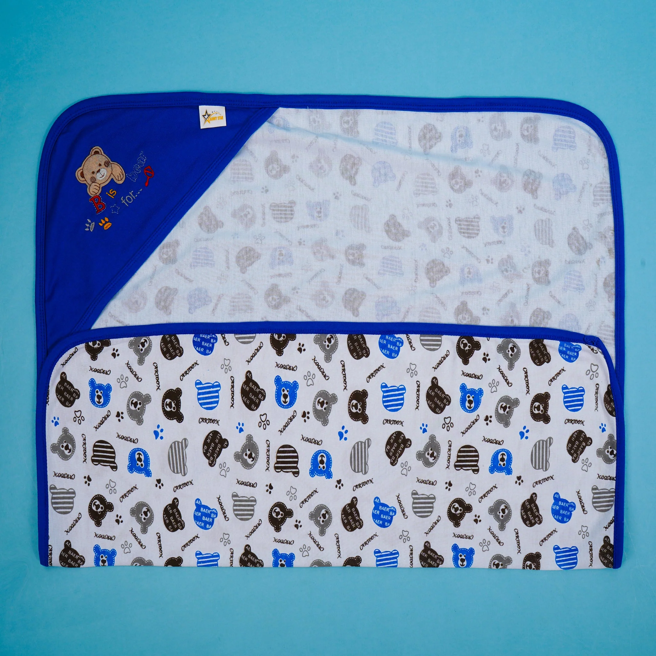 Baby Hooded Cotton Wrapping Sheet Bear Royal Blue - Sunshine - Image 2