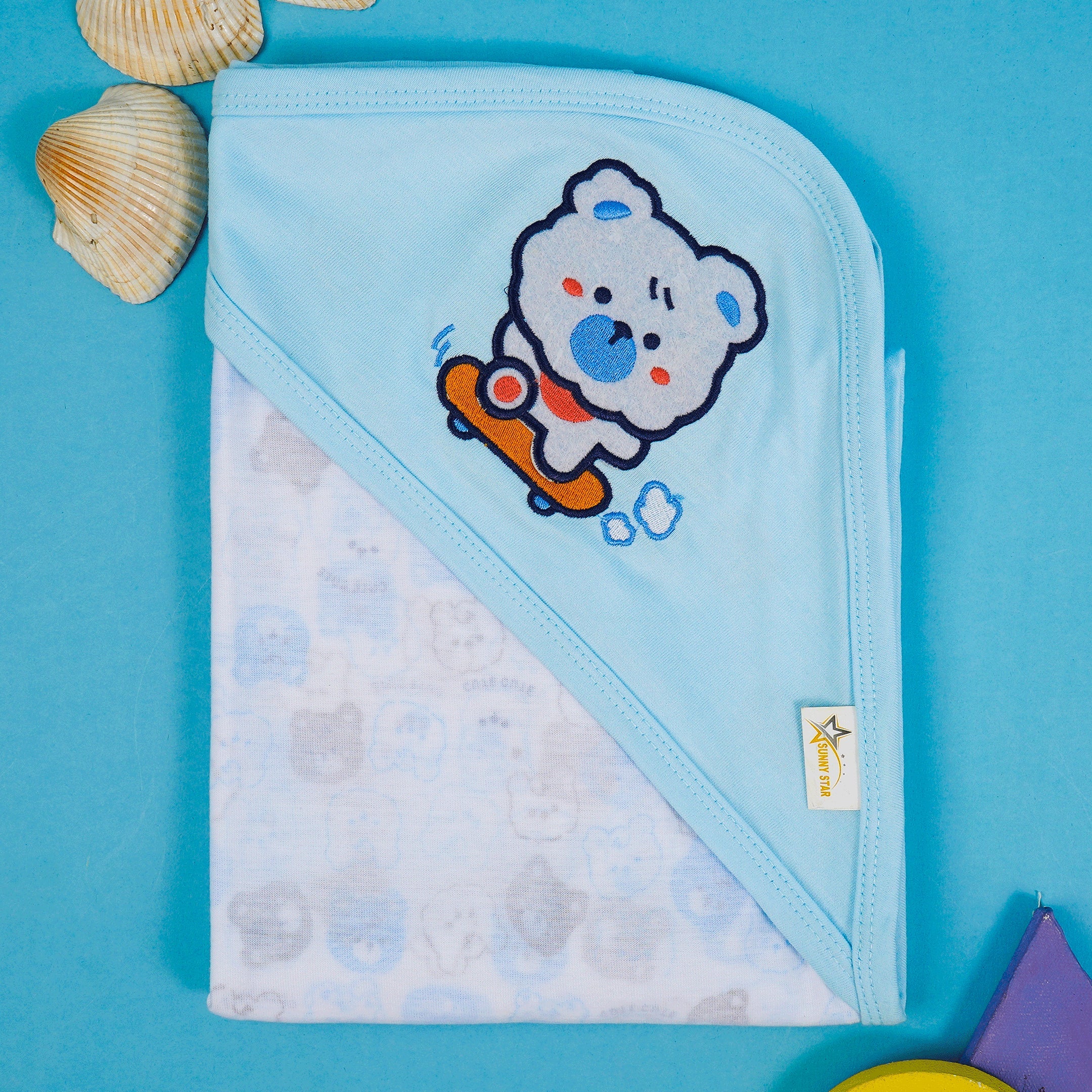 Baby Hooded Cotton Wrapping Sheet Cute Puppy Blue (34In X 36In) - Sunshine