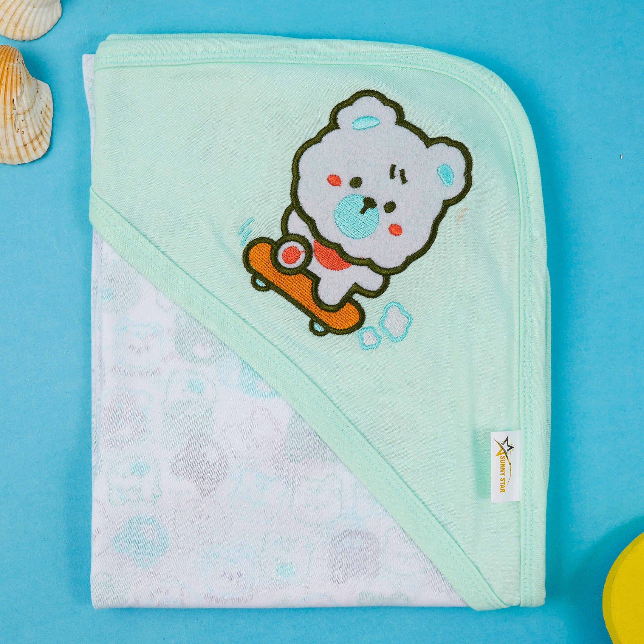 Baby Hooded Cotton Wrapping Sheet Cute Puppy Green (34In X 36In) - Sunshine