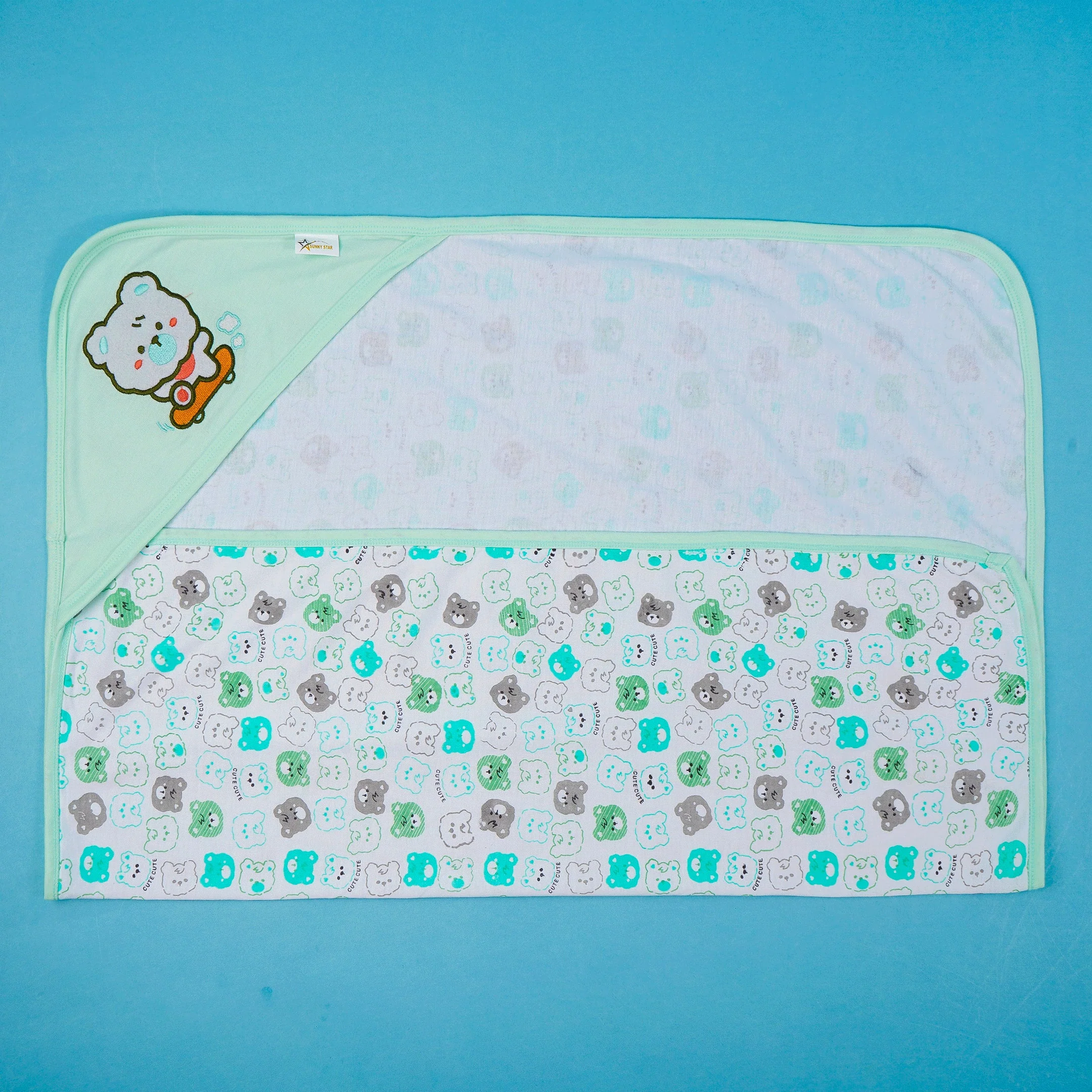 Baby Hooded Cotton Wrapping Sheet Cute Puppy Green - Sunshine - Image 2