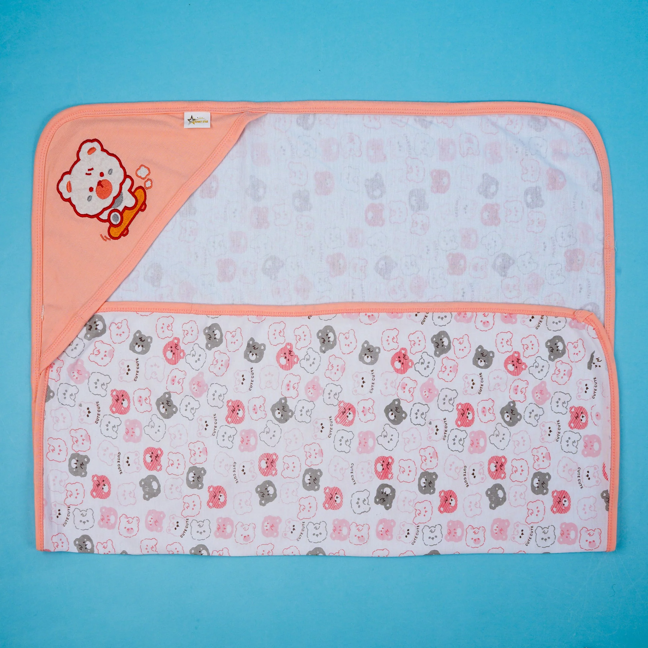 Baby Hooded Cotton Wrapping Sheet Cute Puppy Peach - Sunshine - Image 2