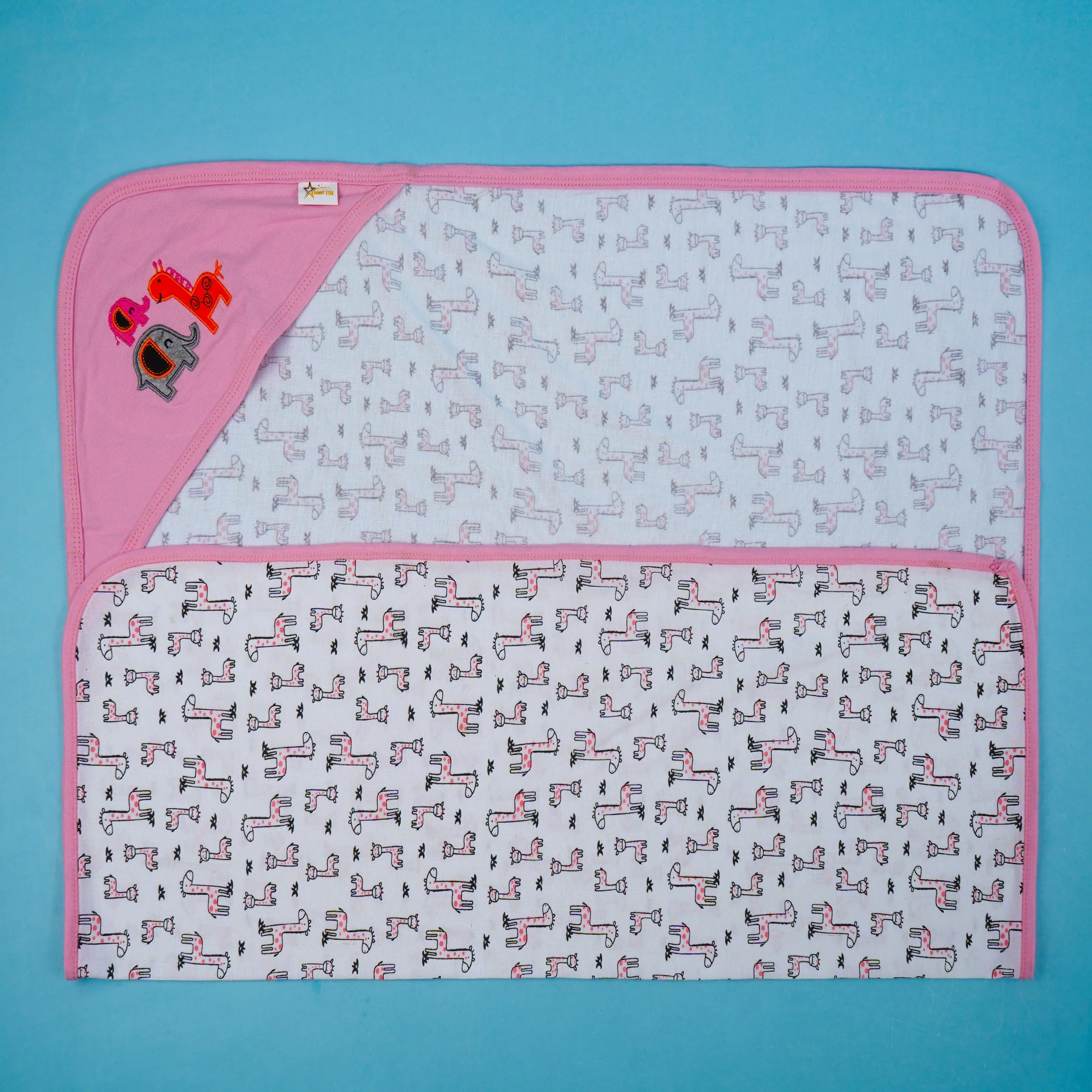 Baby Hooded Cotton Wrapping Sheet Dino Baby Pink (34In X 36In) - Sunshine - Image 2