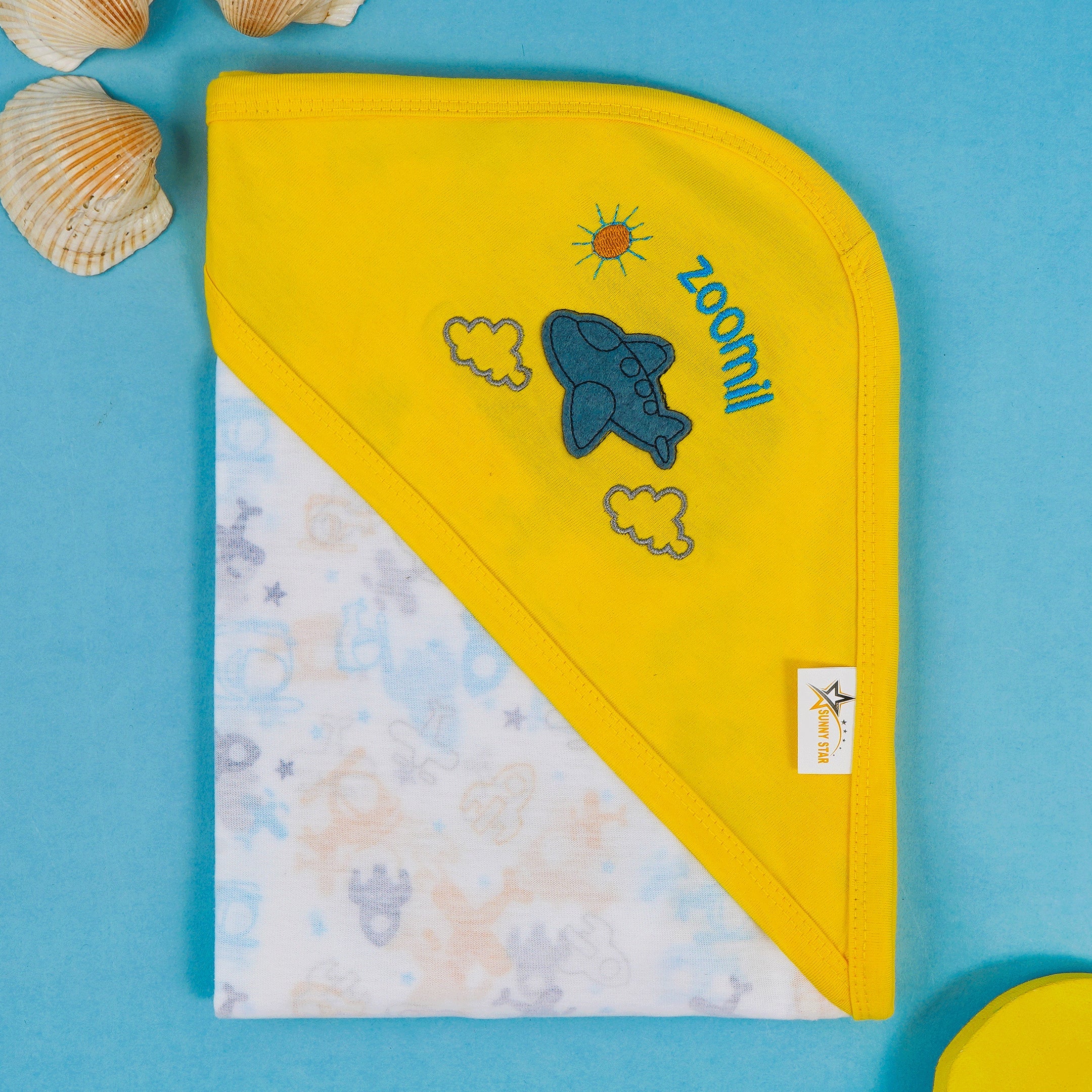 Baby Hooded Cotton Wrapping Sheet Multi Aero Plane Yellow - Sunshine