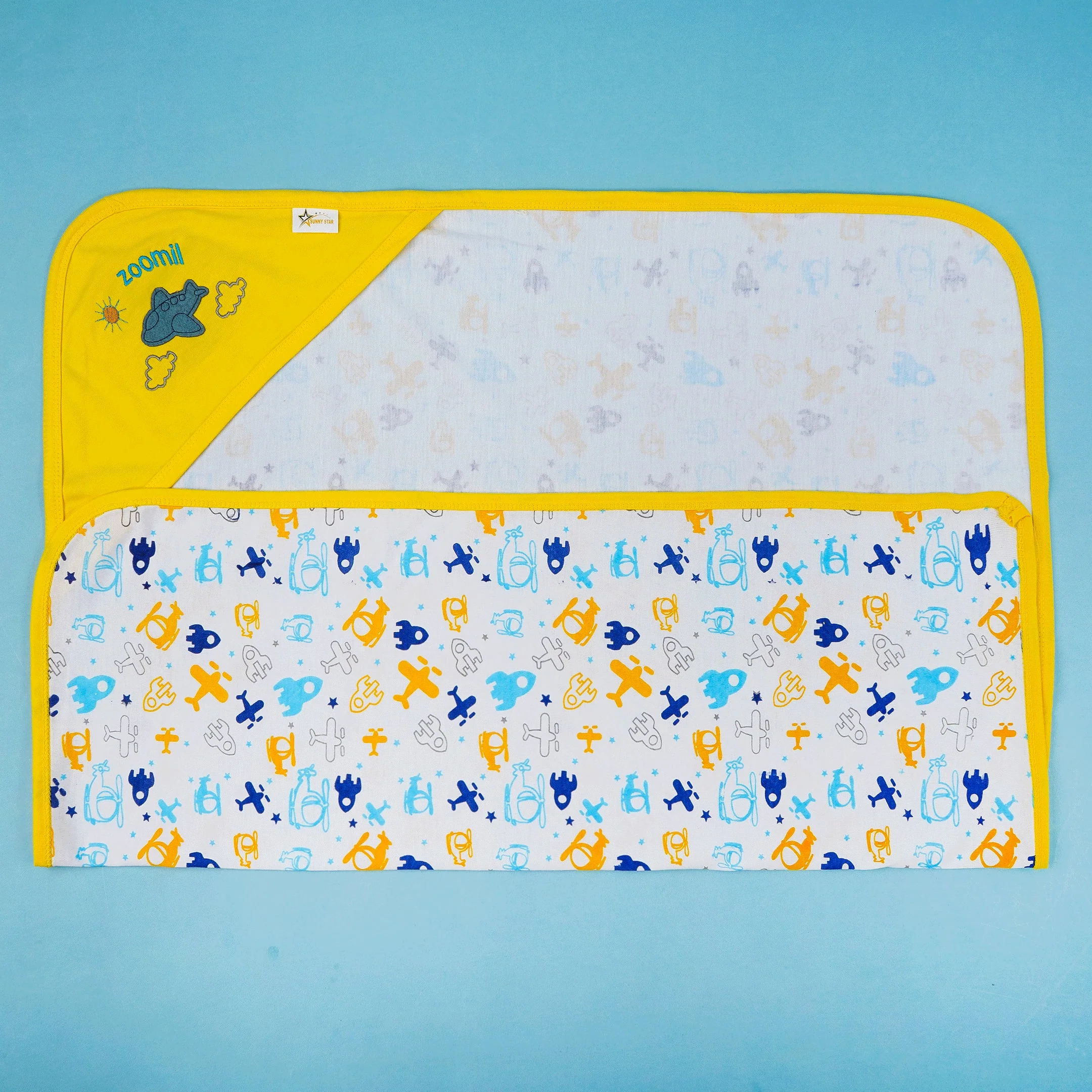 Baby Hooded Cotton Wrapping Sheet Multi Aero Plane Yellow - Sunshine - Image 2