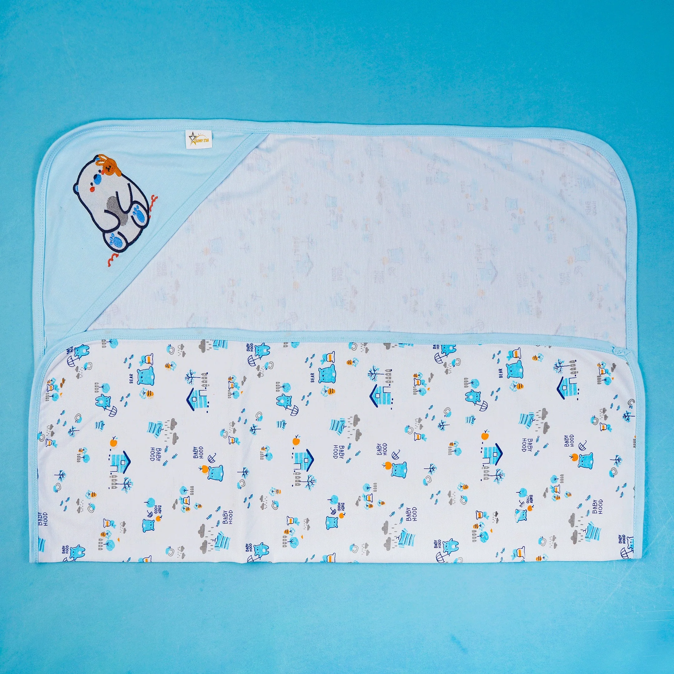 Baby Hooded Cotton Wrapping Sheet Snow Bear Blue (34In X 36In) - Sunshine - Image 2