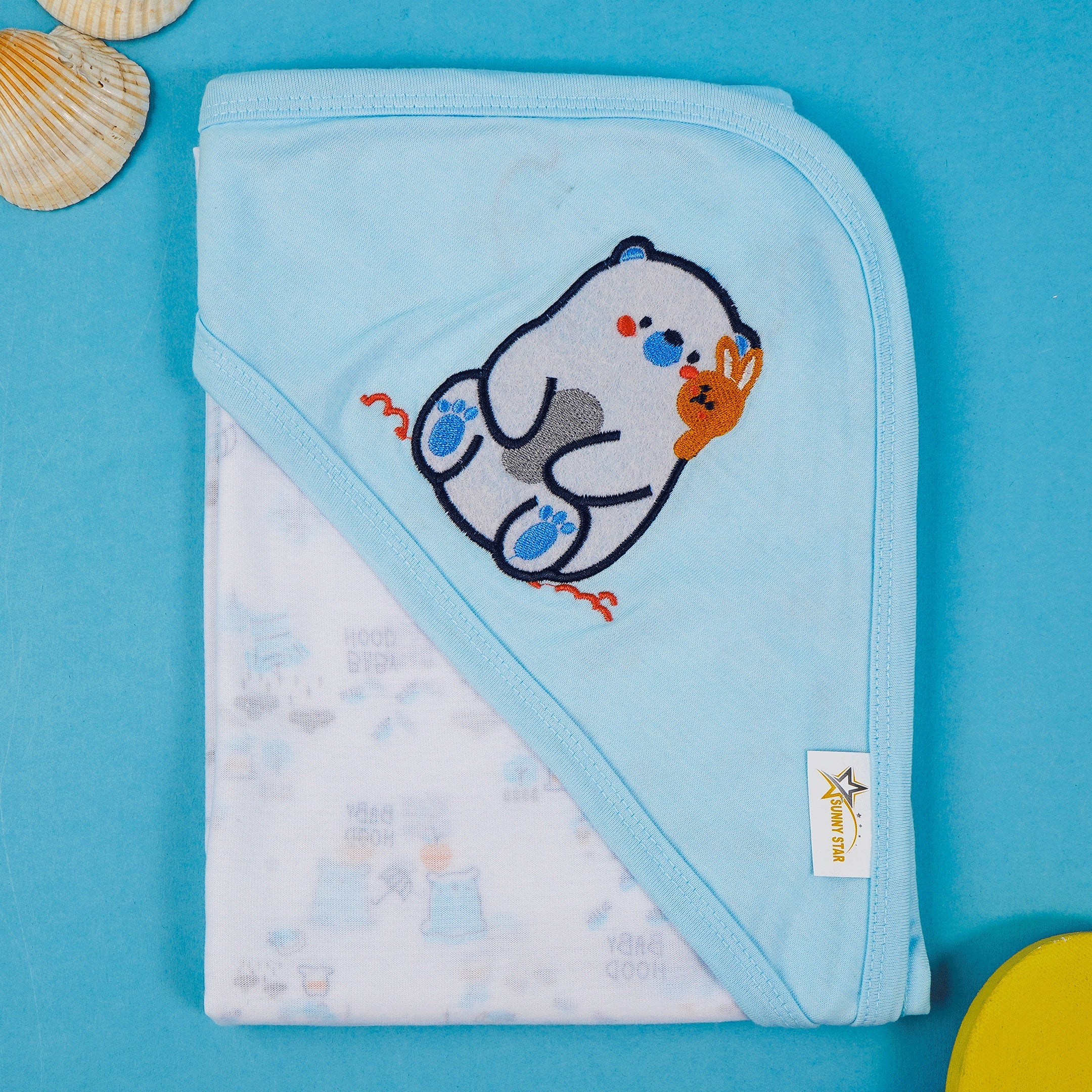 Baby Hooded Cotton Wrapping Sheet Snow Bear Blue - Sunshine