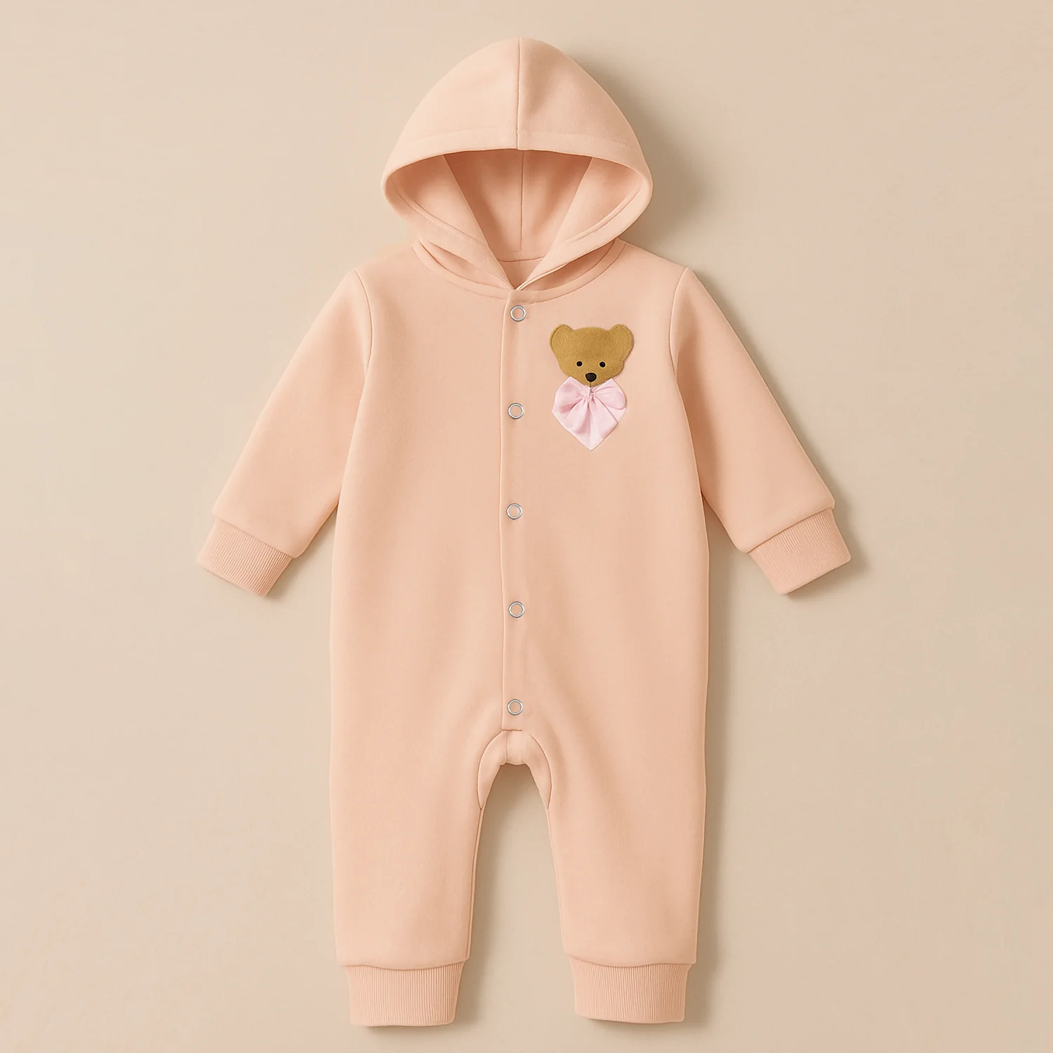 Baby Hooded Fleece Romper Bear Baby Pink - Oolaa